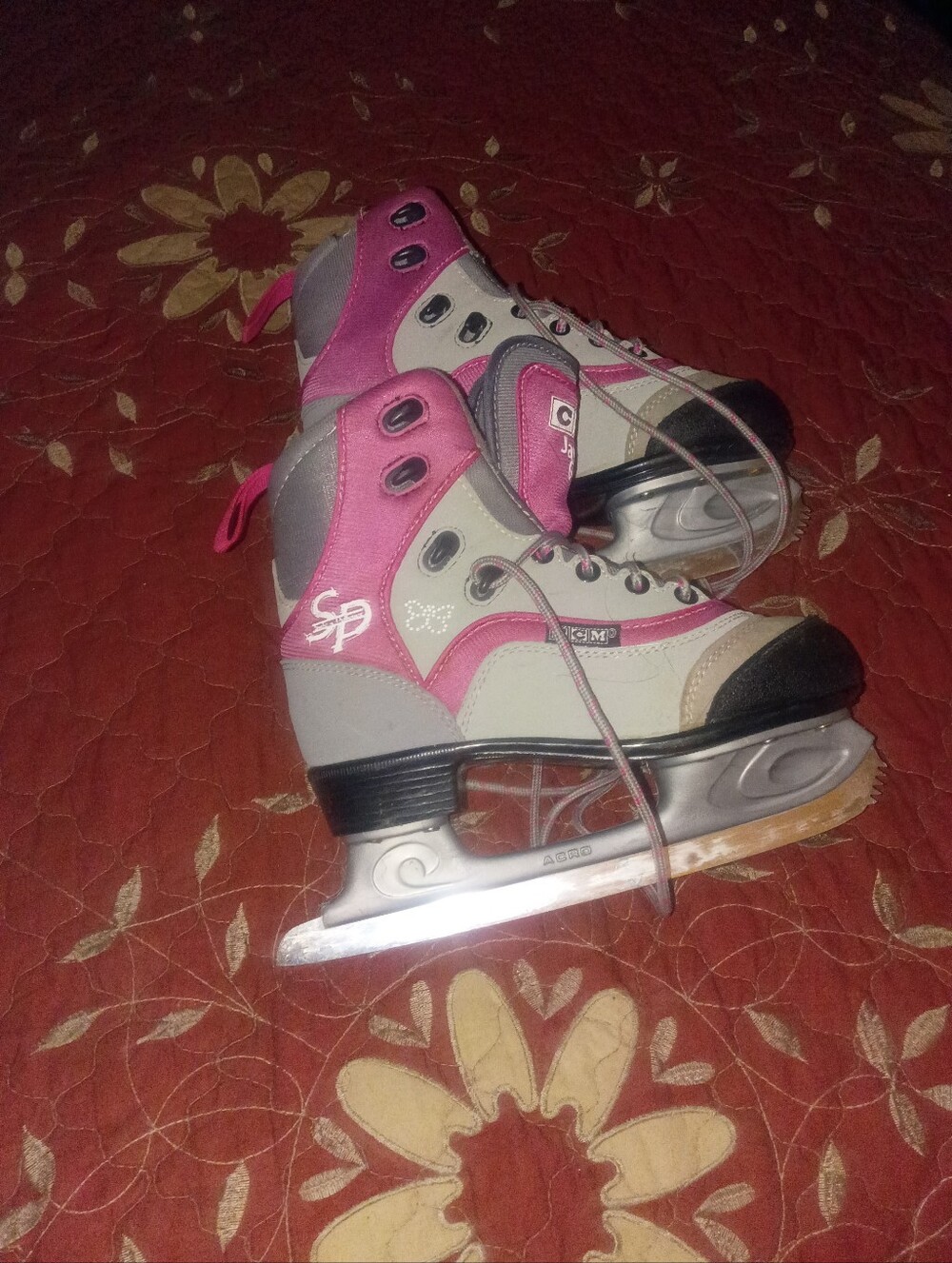 Kids CCM Pink & Gray Figure Ice Skates